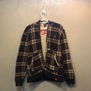 ES Sweater Hoodie Zip Up Adult Size Medium Brown Polyester